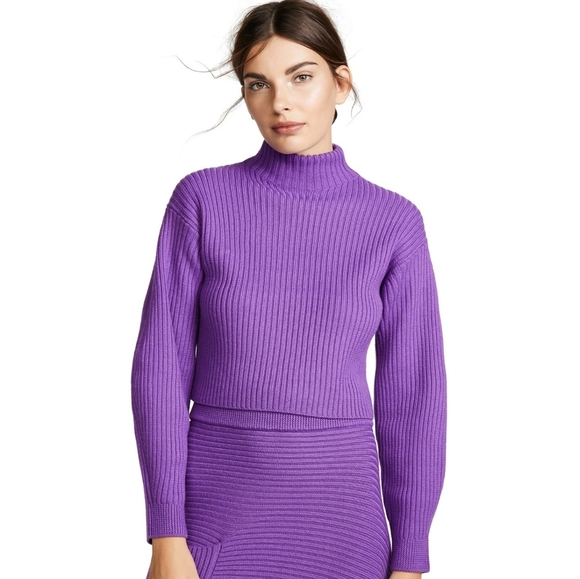 NWT Tibi Rib Structured Merino Wool Purple Sweater - Picture 3 of 8